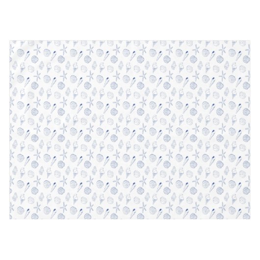 Blue White Hand Drawing Muscheln Beach Sommer Tischdecke (Vorderseite (Horizontal))