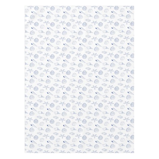 Blue White Hand Drawing Muscheln Beach Sommer Tischdecke (Vorderseite)