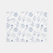 Blue White Hand Drawing Seashells Beach Summer Fleecedecke (Vorderseite (Horizontal))
