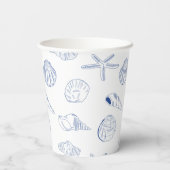 Blue White Hand Drawing Seashells Beach Summer Pappbecher (Rückseite)