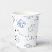 Blue White Hand Drawing Seashells Beach Summer Pappbecher (Vorderseite)