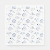 Blue White Hand Drawing Seashells Beach Summer Serviette (Vorderseite)
