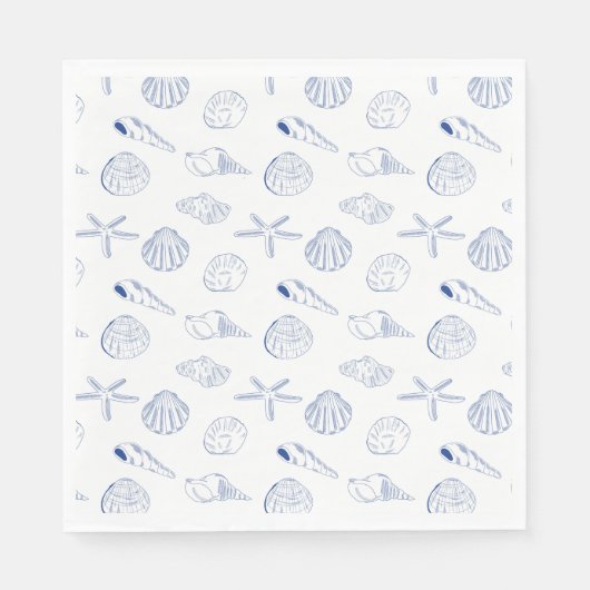Blue White Hand Drawing Seashells Beach Summer Serviette (Vorderseite)