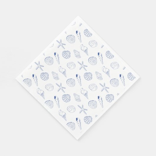 Blue White Hand Drawing Seashells Beach Summer Serviette (Ecke)