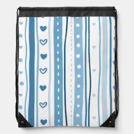 BLUE & WHITE HAND DRAWN SEHEN HEARTS & STRIPES SPORTBEUTEL
