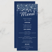 Blue & White Hanging Lights Hochzeitsmenü Menükarte (Vorne/Hinten)
