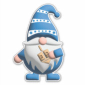 Blue White Hanukkah Gnome holding Dreidel Aufkleber (Vorderseite)