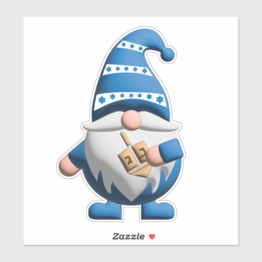 Blue White Hanukkah Gnome holding Dreidel Aufkleber (Blatt)