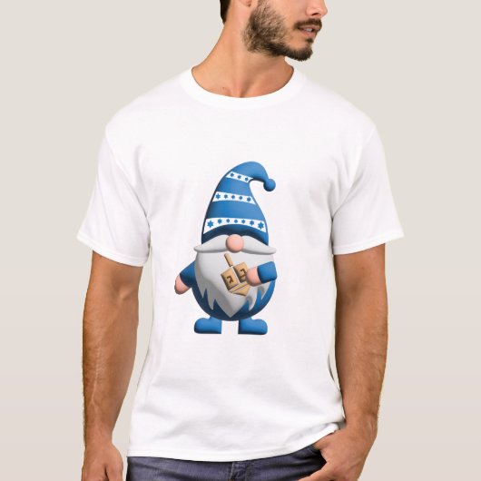 Blue White Hanukkah Gnome holding Dreidel T-Shirt (Vorderseite)