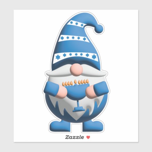Blue White Hanukkah Gnome holding Menorah Aufkleber (Blatt)