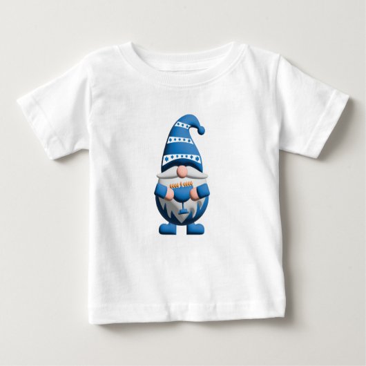 Blue White Hanukkah Gnome holding Menorah Baby T-shirt (Vorderseite)