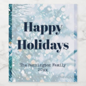 Blue & White Happy Holidays | Etikett für Weingege (Einzelnes Label)