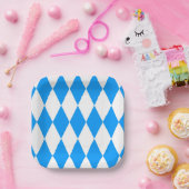 Blue White Harlequin Diamonds Schachbretts Design Pappteller (Party)