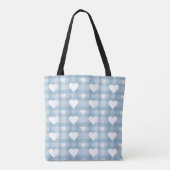 Blue White Heart Valentine Leinwand Tasche (Rückseite)