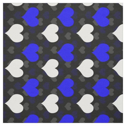 Blue White Hearts Black Stoff (Muster)