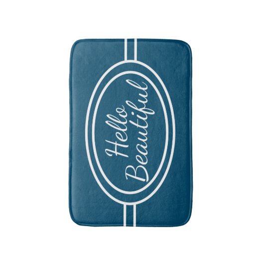 Blue & White Hello Beautiful Bath Mat Badematte (Vorderseite Vertikal)