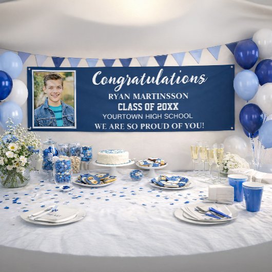 Blue White High School Uni-Abschluß Foto Banner