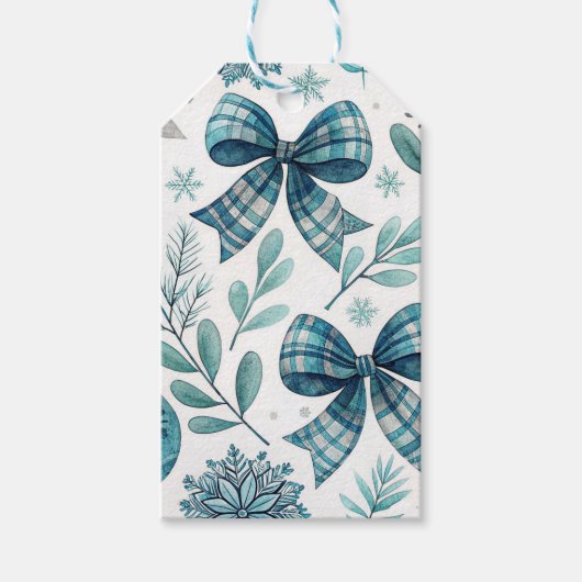 BLUE & WHITE HOLIDAY BOWS GESCHENKANHÄNGER (Vorderseite)