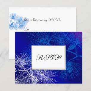 Blue White Holiday Pine Custom RSVP Cards Karte