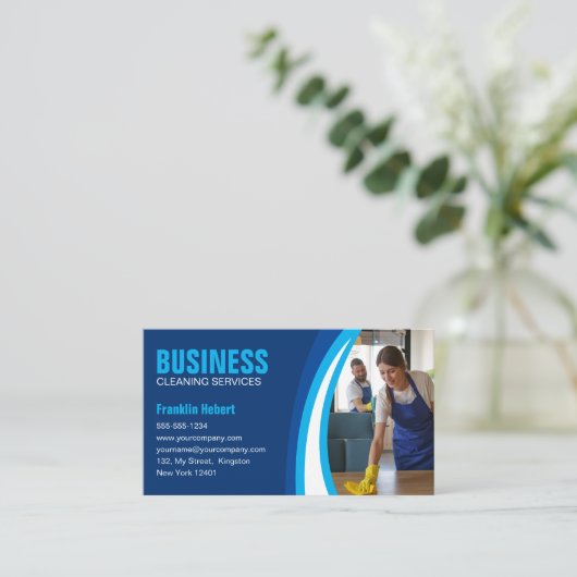 Blue White House Reinigungsservice Haushaltshilfe Visitenkarte (Stehend Vorderseite)