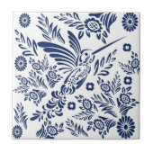 Blue & White Hummingbird Mexican Floral Talavera Fliese (Vorderseite)