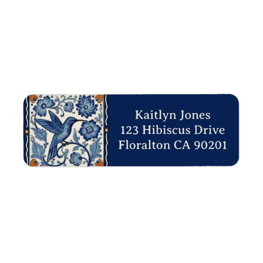 Blue & White Hummingbird Personalized Name Address (Vorne)