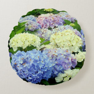 Blue-White-Hydrangea Blume-ROUND PILLOW Rundes Kissen