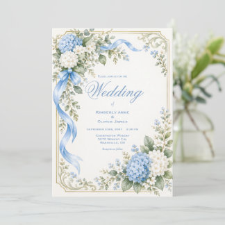 Blue White Hydrangea Elegant Wedding Invitation Einladung