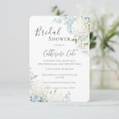 Blue White Hydrangea Floral Bridal Shower Einladung (Stehend Vorderseite)