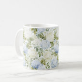 Blue White Hydrangea Romantic Floral Bridal Shower Kaffeetasse (Vorderseite Links)