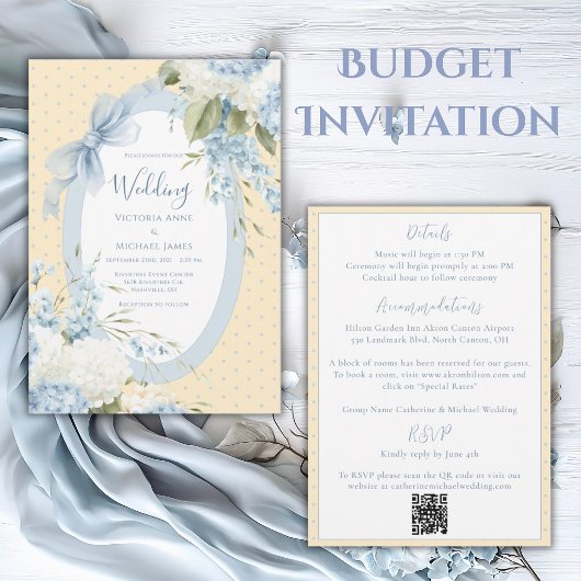 Blue White Hydrangeas Elegant Budget Wedding Einladung