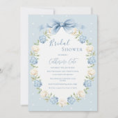 Blue White Hydrangeas Ribbon Vintage Bridal Shower Einladung (Vorderseite)