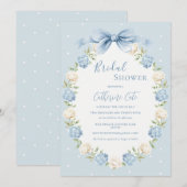 Blue White Hydrangeas Ribbon Vintage Bridal Shower Einladung (Vorne/Hinten)