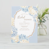 Blue & White Hydrangeas Vintage Bridal Shower Einladung (Stehend Vorderseite)