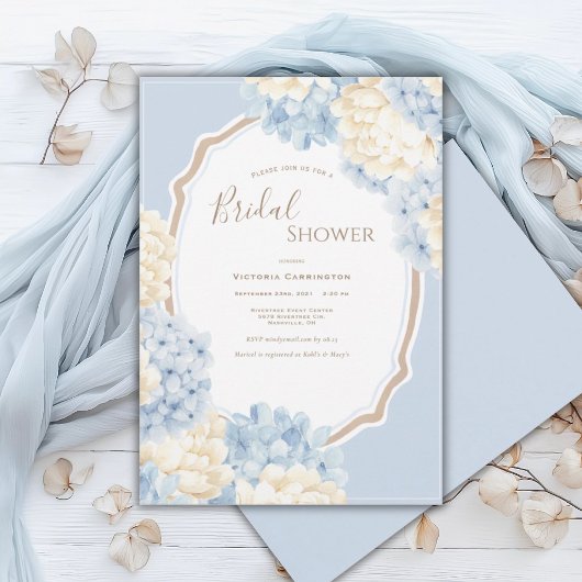 Blue & White Hydrangeas Vintage Bridal Shower Einladung