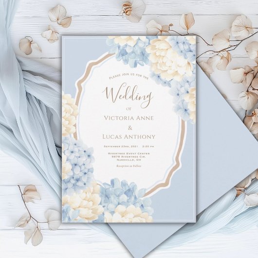 Blue & White Hydrangeas Vintage Wedding Einladung