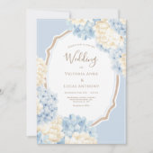 Blue & White Hydrangeas Vintage Wedding Einladung (Vorderseite)