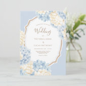 Blue & White Hydrangeas Vintage Wedding Einladung (Stehend Vorderseite)