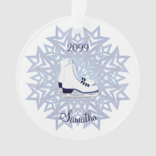 Blue White Ice Skate auf Blue Snowflake Weihnachte Ornament