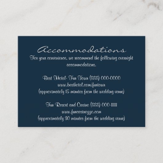 Blue White Insert Empfang & Accommodation Cards (Vorderseite)