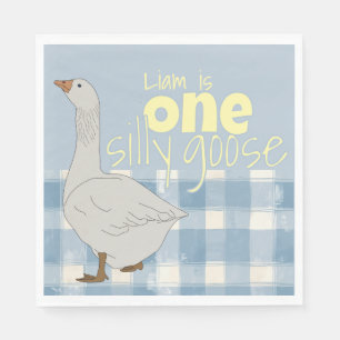 Blue & White Kariert Napkin Eine Alberne Gans Serviette