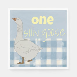 Blue & White Kariert Napkin Eine Alberne Gans Serviette