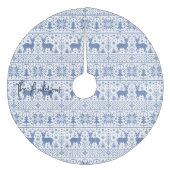 Blue & White Knit Ugly Sweater Pattern Script Name Fleece Weihnachtsbaumdecke (Vorderseite)