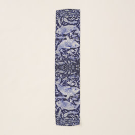 Blue & White Koi Fisch Oriental Chinoiserie Kunst, Schal