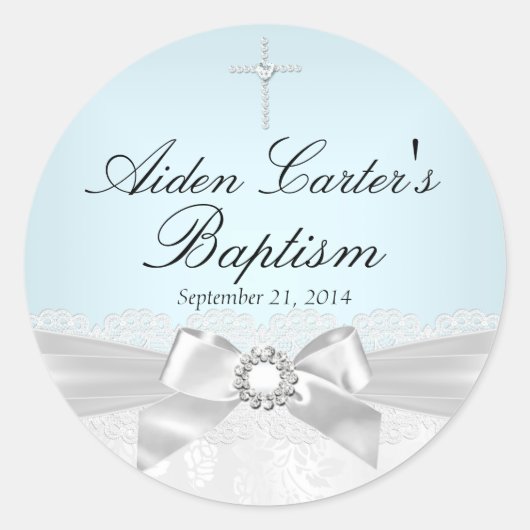 Blue White Lace & Cross Taufen Sticker (Vorderseite)