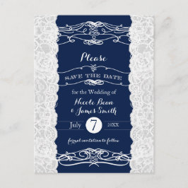 Blue & White Lace Elegante Hochzeit Save the Date Ankündigungspostkarte
