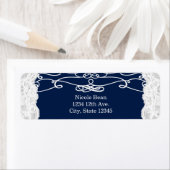 Blue & White Lace Elegante Hochzeitsadressen-Label (Insitu)