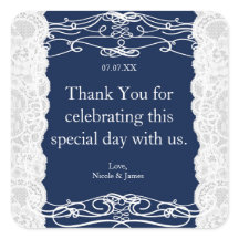 Blue & White Lace Elegante Wedding Favor Stickers
