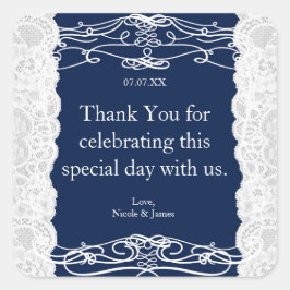 Blue & White Lace Elegante Wedding Favor Stickers