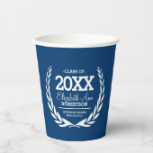 Blue|White Laurel Wreath Abschluss Class Jahr Pappbecher (Vorderseite)